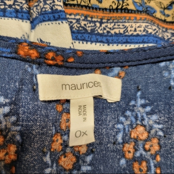 Maurices 0X Blue Orange Paisley Crisscross V Neck Ruffle Flowy Sleeveless Blouse - Picture 7 of 9